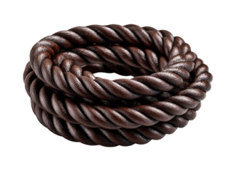 Rich, textured dark brown twisted rope coil exuding strength and natural elegance, perfect for nautical, adventure, or artisanal branding projects seeking a tactile and sophisticated feel.