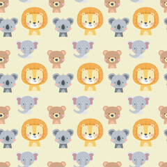 Seamless childish pattern with funny animals faces . Creative kids texture for fabric, wrapping, textile, wallpaper, apparel.