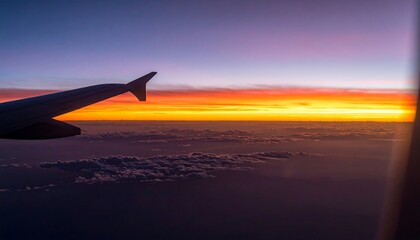 Airplane wing at sunset