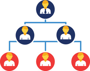 Hierarchical organizational chart representing business structure teamwork leadership and management structure with people icons and lines vector