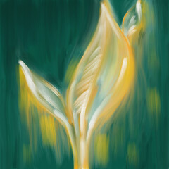Golden abstract leaf with green background in artistic style