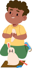 Boy Crafting Rabbit with Plasticine Clay