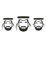 A black icon showing three happy men in traditional headwear, representing community, culture, teamwork, or a group.