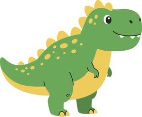 Adorable cartoon dinosaur t-rex character with green skin yellow spots and spikes a playful prehistoric creature for childrens designs vector