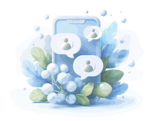 スマートフォン上のシンプルなベクタースタイルのコミュニケーションイラスト