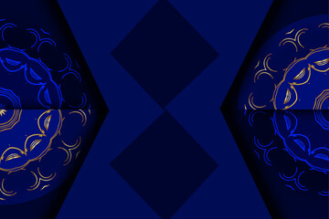 Elegant decorative mandala with blue and gold symmetry in intricate floral pattern artwork