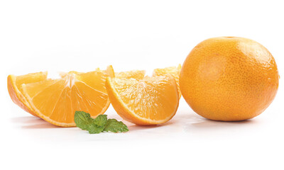 Fresh Orange Slices with Mint Leaf on White Background - Healthy Citrus Fruit Concept
