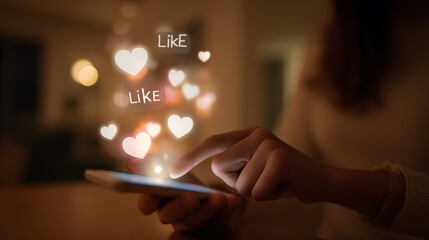 Young woman engaged with social media on smartphone in cozy setting