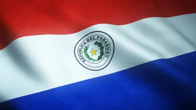 Closeup shot of the Paraguayan flag waving with interesting texture