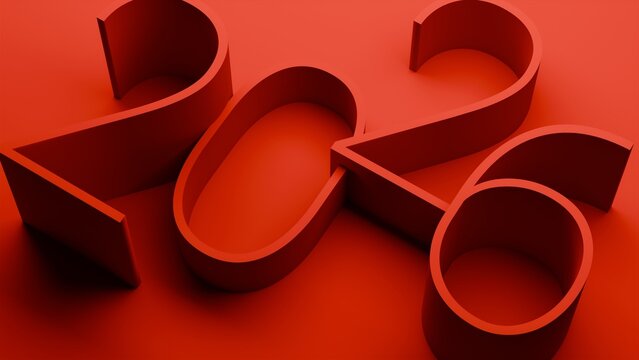 Minimalist Red Happy New Year 2026 Number logo. 2026 logo. 3d banner