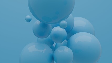 Abstract colorful blue balls. Chaotic scatter spheres. Festive party wallpaper. 3d render
