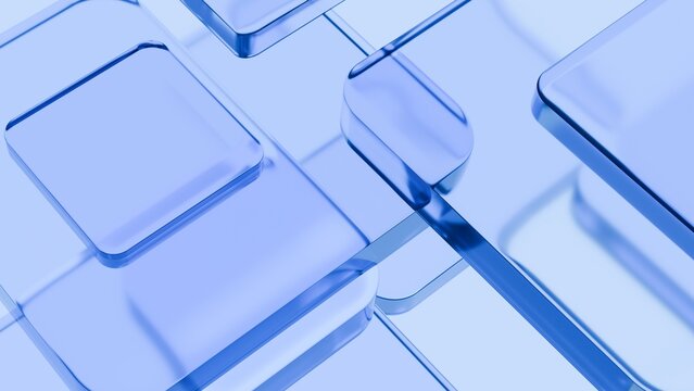 Blue glass random rectangles background, abstract 3d render. Modern technology background