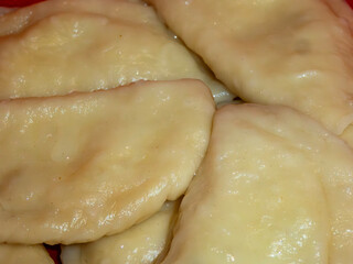 Closeup of Homemade Traditional Pierogi or Varenyky.