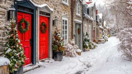 Fototapeta premium Festive manor house shining with magical Christmas decoration and snow..