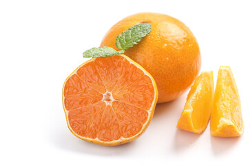 Fresh Orange Slices with Mint Leaves on White Background - Healthy Citrus Fruit