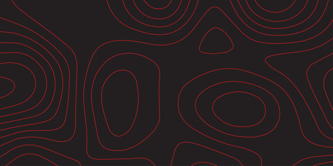 Ultra wide panoramic black background with abstract red contour topographic map lines detailed terrain path elevation mapping modern cartography design conceptual scheme artwork vector illustration