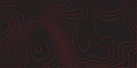 Modern abstract geographic mapping illustration with red contour lines topographic map design on black background ultra wide panoramic format terrain path cartography conditional scheme artwork vector