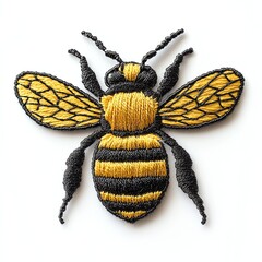 Detailed embroidered bee design in vibrant colors.