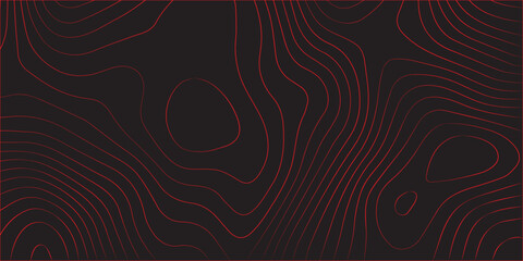 Geographic abstract topographic contour lines in red on black background detailed terrain path illustration modern mapping scheme concept cartography artwork ultra wide panoramic format for vector des © Rosa Alba L 