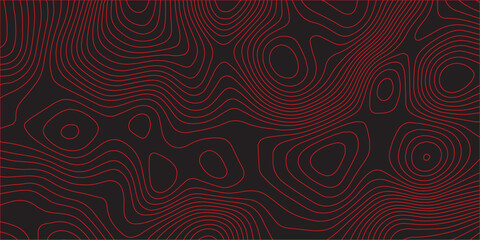 Fototapeta premium Abstract topographic map contour background with red contour lines on black surface showing detailed geographic terrain path conditional scheme concept modern cartography illustration in ultra wide pa
