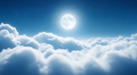 Peaceful Moonlight Sky Above Clouds.