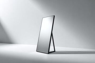 Simple freestanding full-length mirror in minimalist room setting