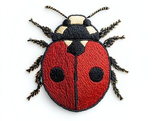 Colorful ladybug embroidery design on fabric.