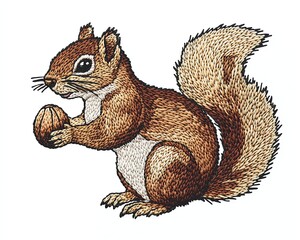 Cute squirrel holding an acorn in its paws.
