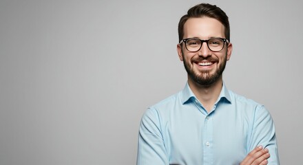 Confident professional smiling with arms crossed, ready to represent your business with a modern, friendly face