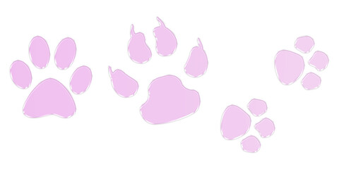 Stylized Purple Glass Paw Prints Set, Animal Tracks for Pets on Transparent Background
