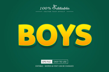 BOYS 3D Text Effect bold style editable