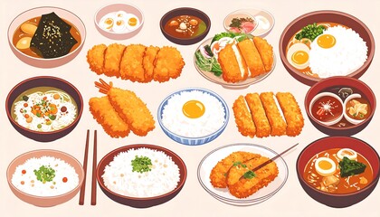 Assorted Japanese food illustrations