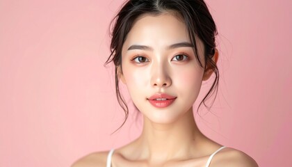 Fototapeta premium Portrait of a beautiful asian woman with clear skin and makeup