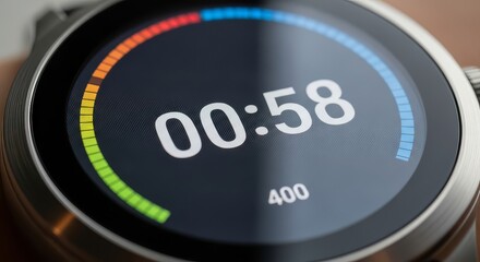 Modern smartwatch displays timer and fitness data, perfect for health and technology themes