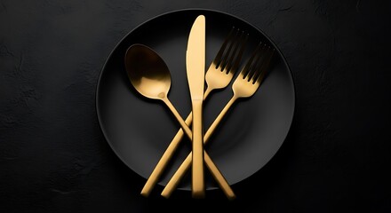 Gold Flatware on Black Plate.