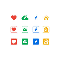 Grid Icons of Colorful Icons: Heart, Cloud with Pen, Lightning, House with Dollar