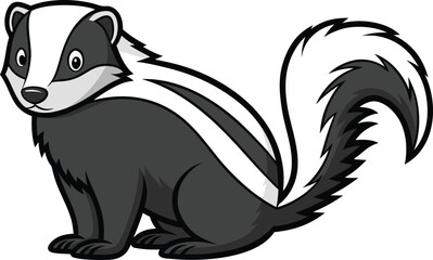 Skunk Animal Wildlife Illustration. Cute Baby Skunk Artwork. Skunk Standing Pose Design. Skunk in Forest Scene. Skunk Tail Fluffy Style. Cartoon Skunk Character Art. Skunk Silhouette Isolated Shape