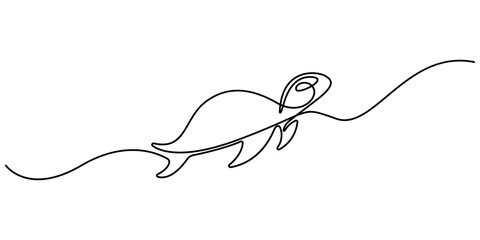 Obraz premium Continuous one single minimal line drawing Turtles. Continuous line of sea turtle marine underwater aquatic ocean animal reptile wildlife sketch drawing editable stroke vector illustration