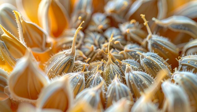 A macro ultra hyper realistic close-up of the intricate detail of a sunflower seed. - Powered by Adobe
