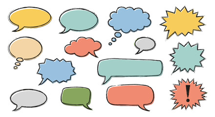 Fototapeta premium Hand drawn Speech Bubbles Set Colorful Comic Book Design Elements for Communication and Messaging