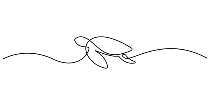 Continuous one single minimal line drawing Turtles. Continuous line of sea turtle marine underwater aquatic ocean animal reptile wildlife sketch drawing editable stroke vector illustration