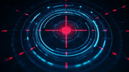 Futuristic digital target interface with blue and red glowing circular patterns