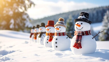 Snowmen in a snowy landscape