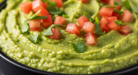 Close Up of Creamy Avocado Dip with Toppings.