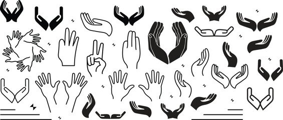 hands collection. Human arm and hand gestures, people gestures with fingers, point, shake, fist and hand sign.