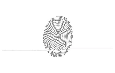 Linear drawing of a fingerprint Continuous one line drawing of biometric scan symbol Pro Vector illustration.