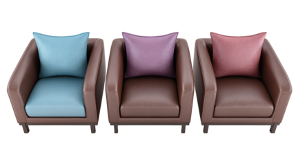 Vibrant home decor, a trio of chairs with colorful pillows for cozy living spaces