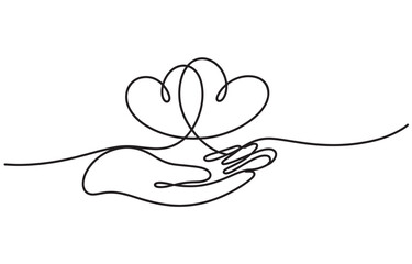 One continuous line drawing of hands holding heart Love. Concept of love relationship and volunteer symbol Pro Vector Illustration One Art
