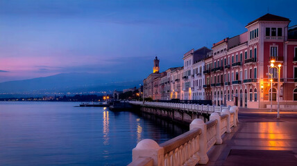 Fototapeta premium Reggio Calabria: Evening Glow on the Strait