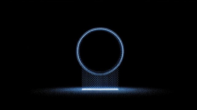 Abstract blue particle circle illusion on black background
